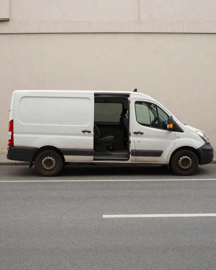 Editorial transport photography, natural daylight, a taxi door pa